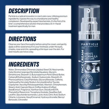 Particle 6-in-1 Face Cream for Men, Men’s Daily Hydrating Moisturizer with Vitamin C, Jojoba Oil, Vitamin E & Hyaluronic Acid, Skin Care Routine, Healthy Skin Support, Pack of 1, 1.7 FL OZ